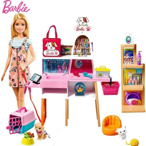 Barbie Pets Shop Boutique Playset Career Experience Girls Dolls Full Set Toys for Children with Barbie Accessories Dream House