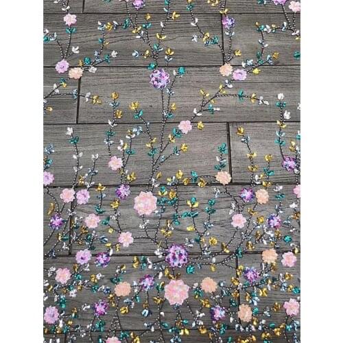 Multi-color exquisite flower laminations with bead embroidery French tulle lace African lace fabric Nigerian style lace fashion
