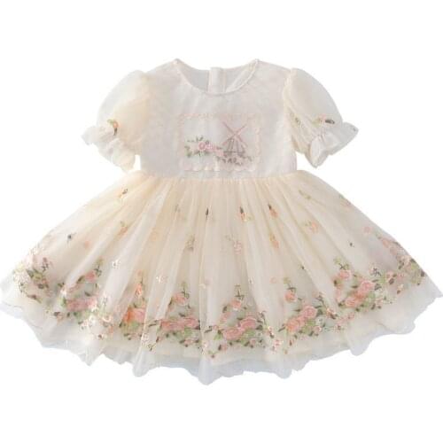 Fashion Summer Girls Dresses Toddler Flowers Embroidery Kids Baby Tulle Lace Clothes Princess Dresses 2-7yrs Kids Clothes