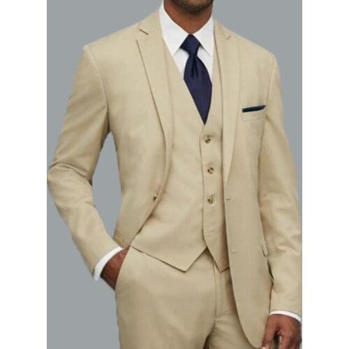Champagne Men Wedding Suits Groom Tuxedos Formal Business Prom Wear 3 Pieces (Jacket+Pants+Vest) Slim Fit Best Man Blazer