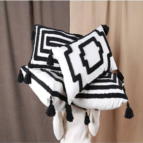 Tufted Cushion Cover Creative Black Geometric Car Decorative Pillowcase Embroidery Soft Home Decor Sofa Chair Bed Pillow Cases