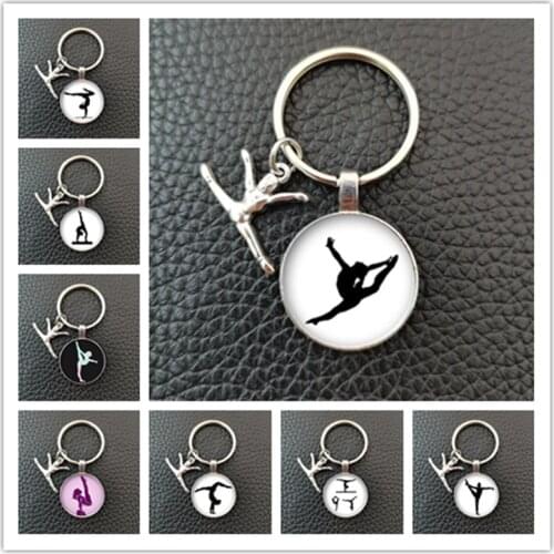 New Gymnast Keychain Artistic Gymnast Patterned Glass Pendant Keychain Gymnast Memorial Gift