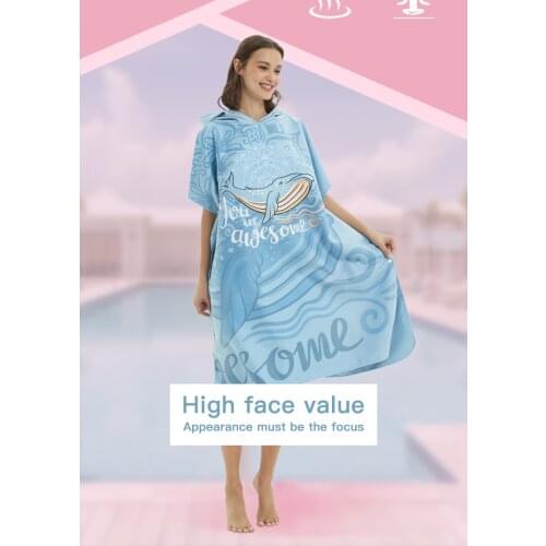 New Fashion Quick Drying Microfiber Print Changing Robe Bath Towel Outdoor Hooded Beach Poncho Towels Swimming Bathrobe Cloak