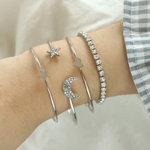 Lovely Bracelets For Women Moon And Star Charm Bracelets Crystal Friendship Bracelet Adjustable Women Jewellery
