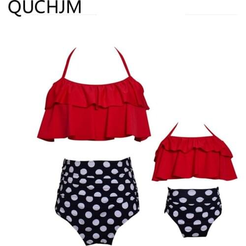 Family Matching Outfit Women High Waist Bikini Vintage Bandage Swimsuit Plus Size Swimwear Bathing Suit Mother and Child Bikinis