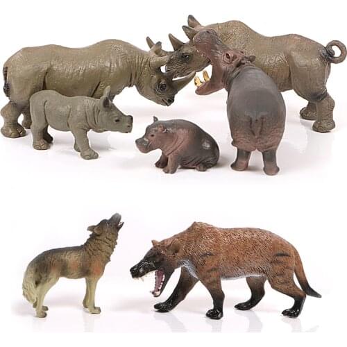 Plastic Wild Zoo Animal Simulation Models Roar Wolf Hippo Rhino Figurine Set Action Figures Decoration Accessories toys