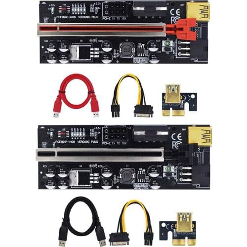 VER009 USB3.0 PCI-E Riser VER 009S PLUS Express 1X 4x8x 16x Extender pcie Riser Adapter Card SATA 15pin to 6pin Power Card