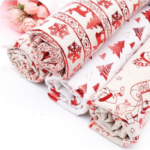 45CM*150CM Christmas Reindeer Printed Fabric Cotton Linen Foiled Materials DIY Apparel Sewing Fabric Home Textile Clothes