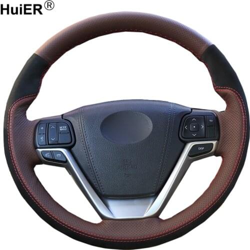 HuiER Hand Sewing Car Steering Wheel Cover Suede Leather For Toyota Highlander 2014 2015 2016 2017 2018 2019 Sienna 2015-2019