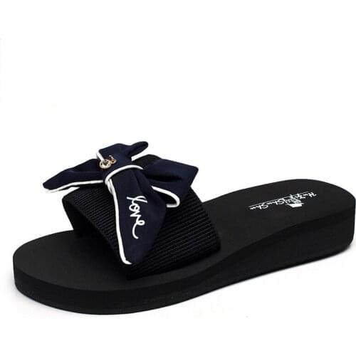 Summer Sandals Women’s Shoes Bow Knots Flat-Bottomed Soft Non-Slip Thick-Soled Slope Heel Slippers Outdoor Beach Women Flip Flop
