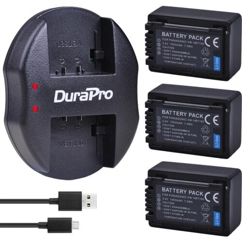 3x VW-VBT190 VW VBT190 VBT380 Replacement Battery+USB Dual Charger for Panasonic HC-V180GK,HC-WX970GK,HC-V800GK,HC-W580GK,VX11GK