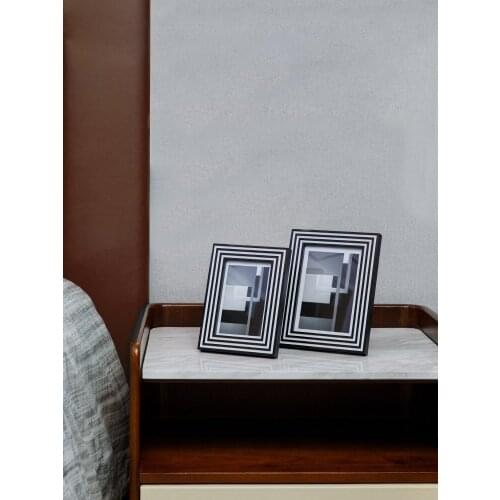Modern Wooden Photo Frame Black And White Stripes Geometric Abstraction Rectangle Photo Storage Table Home Decorations
