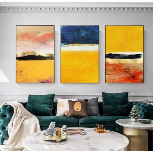 Modern Abstract Color Block Gold Foil Stripe Canvas Poster Printing Art Gallery Living Room Bedroom Home Wall Decoration Picture