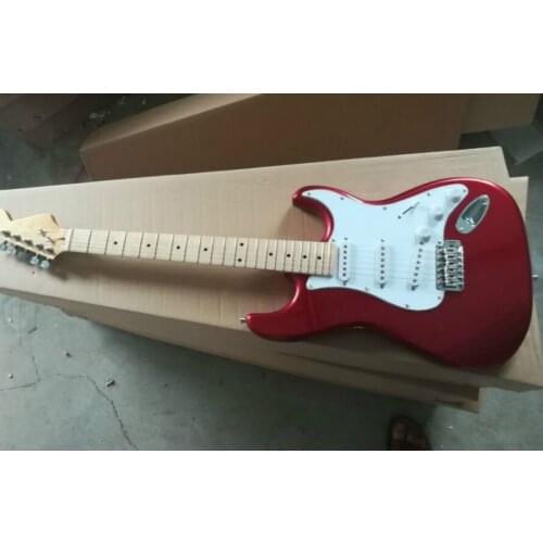 High quality FDST-1027 metal red color solid body with white pickguard maple fretboard electric guitar, Free shipping