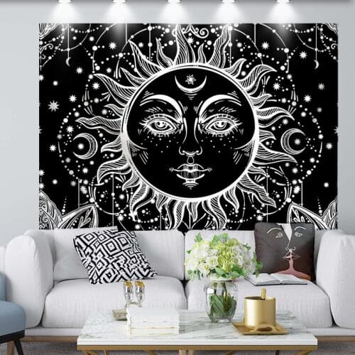 High Quality Tapestry White Black Sun And Moon Tapestry Wall Hanging Gossip Tapestries Hippie Wall Home Decor Blanket 230x150cm