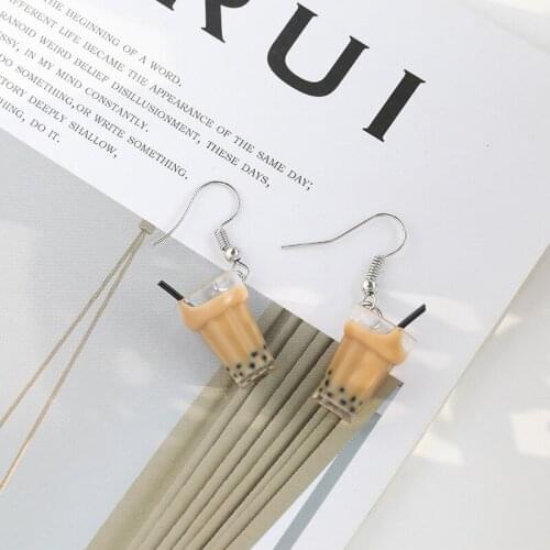 Funny Cute a Cup of Milk Tea Pendant Drop Earrings for Women Girls Teens Fashion Bottle Coffee Earrings 2021 Trend New Arrival