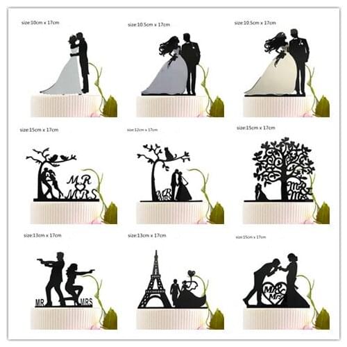 Funny Wedding Party Cake Topper Bride Groom Mr Mrs Acrylic Black Cake Toppers Mixed Sports Style Couples Cake Wedding Decoration