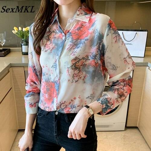 Floral Printed Long Sleeve Chiffon Shirts Women 2021 Fashion Elegant Autumn Office Long Blouses French Vintage Loose Tops Mujer