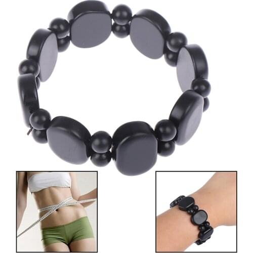Women Men Square Shape Natural Black Jade Bian Massage Bracelet Bianshi Beads Stone Bracelet Massage Health Care Benefits Tool