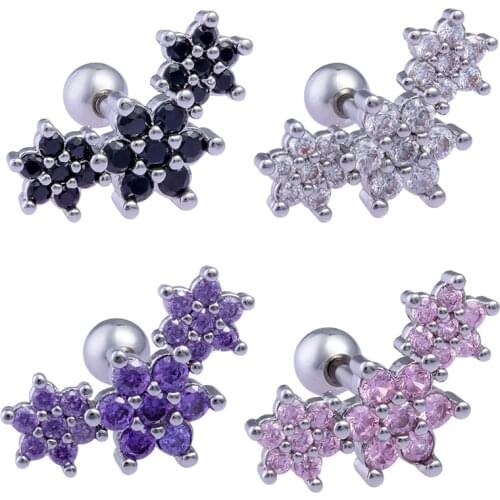 1PC 16G Flower Tragus Bar Cartilage Helix Stud Earring Steel Zircon Internally Threaded Daith Ear Piercing Oreja Body Jewelry