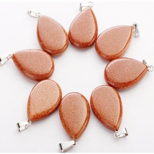 1pcs Brown Sand natural crystal stone necklace teardrop pendant