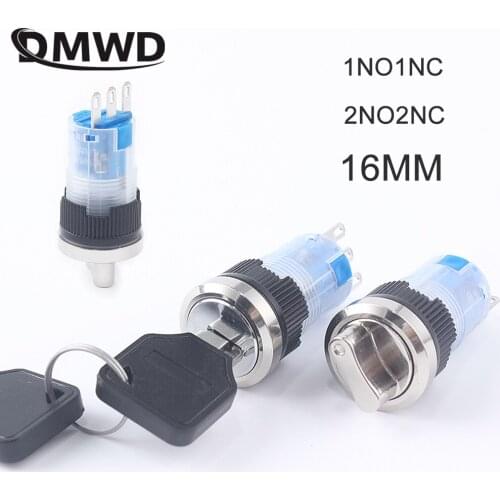 16mm Waterproof Rotary Switch Key Switch Latching 2 Positions Button Switches dpst knob switch latching on off