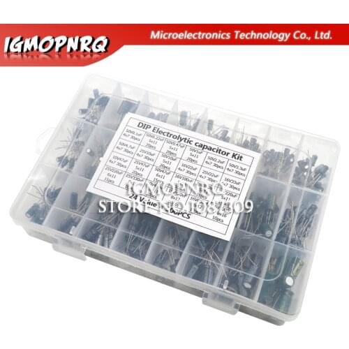 500PCS 0.1UF-1000UF 24Values Aluminum Electrolytic Capacitors 16-50V mix Electrolytic capacitor Assorted kit and storage box