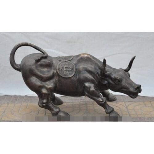 Free shipping S00084 30"china bronze wealth money coin Wall Street Bullfight Bull Ox Oxen rich statue