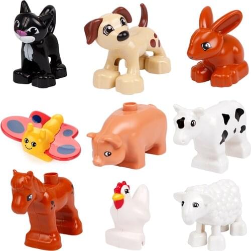 Big size Model Building Blocks rabbit pig cat Horse dog Bricks accessory child DIY Toys Compatible with Duplo farm Animals set