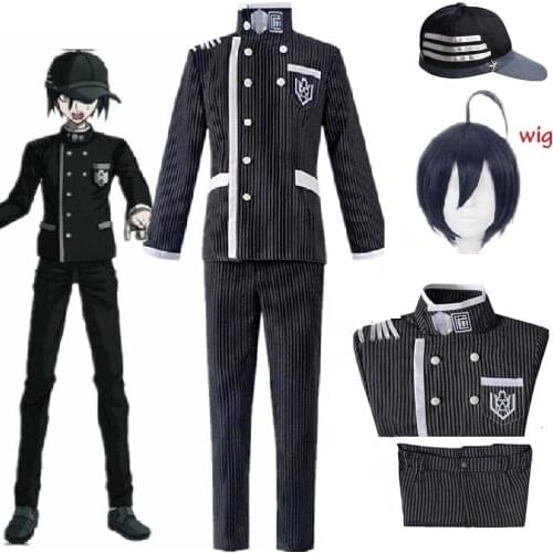 Dangan Ronpa Shuichi Saihara Cosplay Black Costume Danganronpa V3 Hat Top Pants Short Wig Halloween Dress School Uniform Men