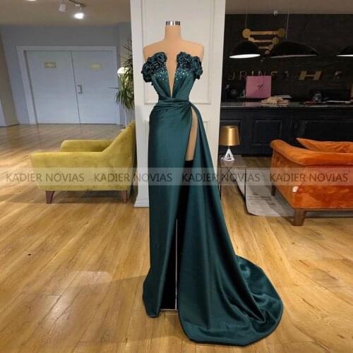 KADIER NOVIAS Long Formal Green Satin Evening Dress 2021 Split Robe de Soiree Elegant Prom Party Dresses Vestido de Festa