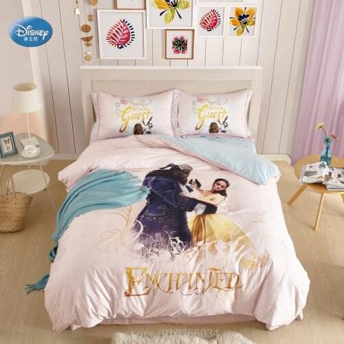 Disney Beauty and the Beast Bedding Set 3D Printed 100% Cotton Belle Princess Duvet Cover Pillowcases for Girls Children Birthda