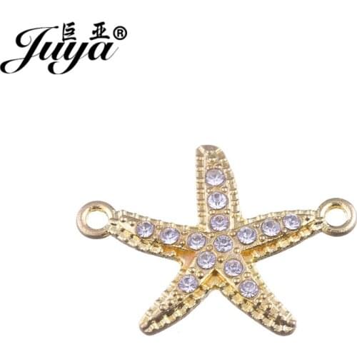 JUYA Starfish Shape Connector for DIY Jewelry Making 31.5x23.5mm 10pcs Micro Pave Crystal Cheap Metal Charms Connectors CR0033