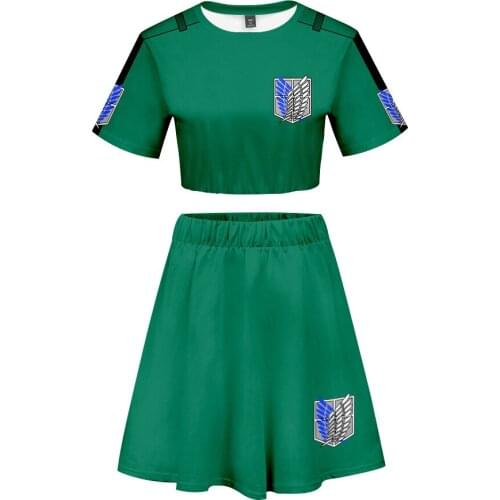 Cosplay Anime Attack on Titan short skirt suits K Pop sexy party sets short sleeve T-shirt and short skirt girls summer Tops