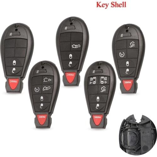 Kutery Car Key Shell For Jeep Chrysler Dodge 2/3/4/5/6+Panic Buttons With Uncut Blade Blank Remote Key Case Cover Replacement