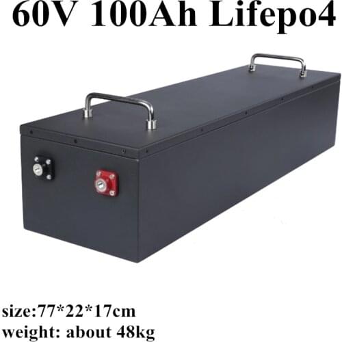 Metal case Lifepo4 Battery Pack 60V 100Ah with smart strong BMS for Electric Scooter Tricycle Golf Cart +10A charger