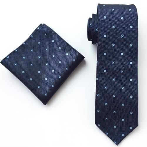 Fashion Mens Necktie Set Navy with Unique Floral Pattern Pocket Square
