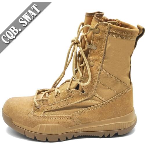 CQB.SWAT TAN COLOR MILITARY BOOTS FOR MEN ARMY COMBAT BOOTS DESERT OUTDOOR BOOTS WITH SIDE ZIPPER SIZE 38-46