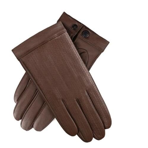 Mens autumn winter 100% genuine leather knitted gloves male thicken warm natural leather winter driving glove R3443