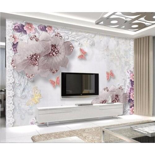 CJSIR Custom Photo Wall Murals Wall Stickers Floral Jewelry Lace TV Wall Papel De Parede Wallpaper for Walls 3 d Home Decors