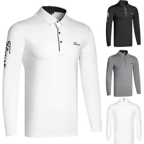 New Mens Golf Shirt Spring Autumn Winter Sports Golf Apparel Long Sleeve T-shirt Elastic Dry Fit Polo Shirt for Men