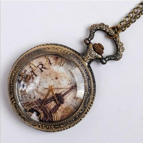 NEW Big Vintage Eiffel and triunf arch Paris Pocket Watch Necklace vintage old fashion fashion woman Jewelry