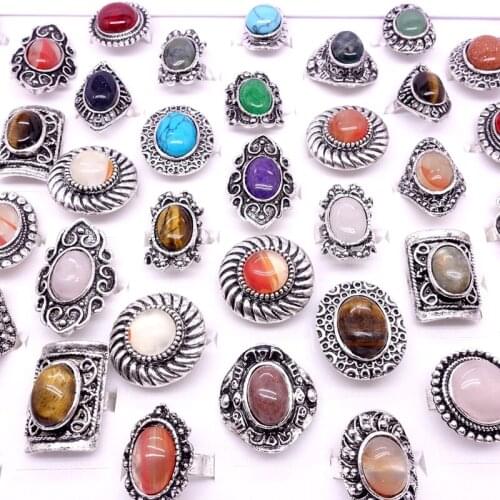 Wholesale Mix Lots 30pcs Metal Fashion Womens Jewelry Stone Rings Resizable