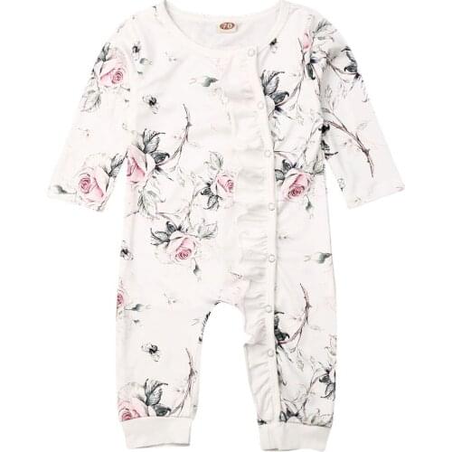 Autumn Romper Newborn Baby Girl Clothes Cotton Long Sleeve Flower Print Romper Jumpsuit One-Piece Outfit Overall Clothes