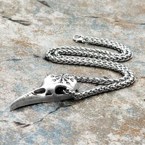 Outdoor Portable EDC Viking Crow Skull Necklace Nordic Amulet Metal Pendant For Men And Women Personal Safety Tools