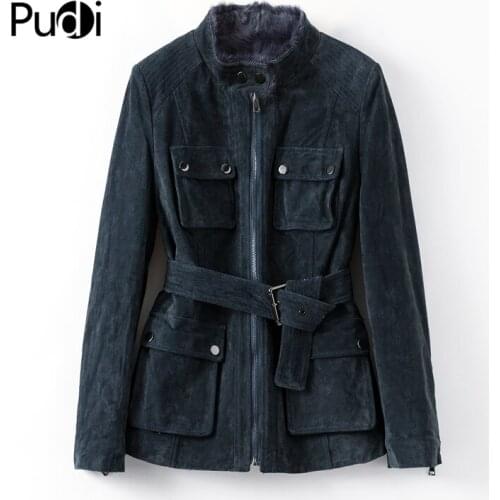 Womens winter genuine leather zipper belt overcoat leisure female real sheep fur coat jacket overcoat B401708