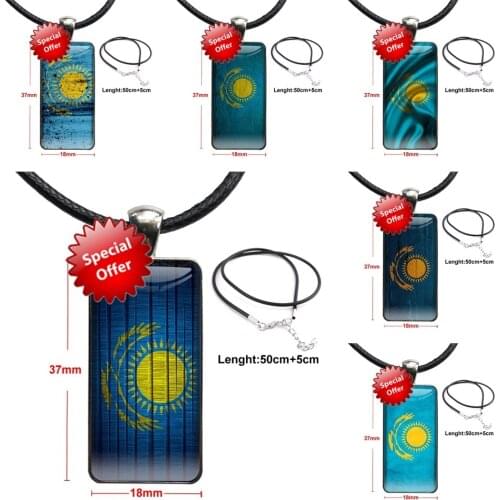 Personalisation Kazakhstan Flag Popular For Child Vintage Jewelry Steel Color Glass Cabochon Choker Pendant Long Rectangle