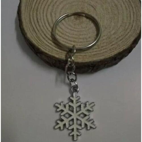 Christmas gift Enamels Snowflake Keychain-Fashion jewelry Tibetan silver charm pendant key chain ring DIY Fit Keychain D393