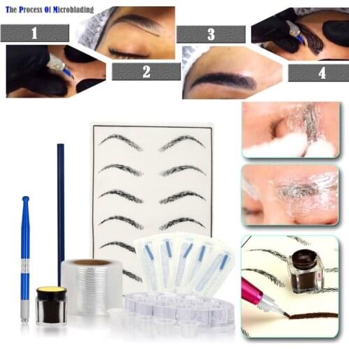 Microblading Practice Skin HandMade Pen Makeup Eyebrow Tattoo Needle Pigment Kit 2020 new Tattoo sets #1226 BC