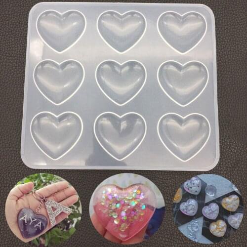 DIY Love Heart Shape Nine Grid UV Epoxy Resin Molds Pendant Crafts Silicone Mirror Mold For Jewelry Making Findings Accessories